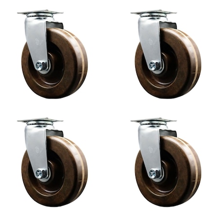 Service Caster 6'' High Temp Phenolic Wheel Swivel Caster Set with Bronze Bearings, 4PK SCC-20S620-PHBZHT-4